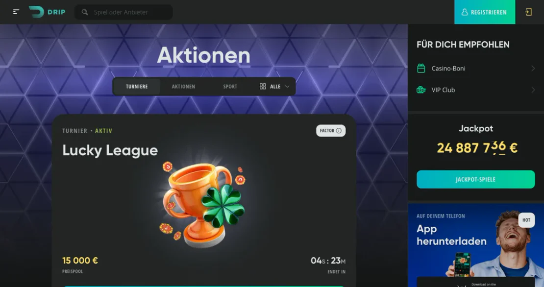 Bonusbereich auf der Website von Drip Casino
