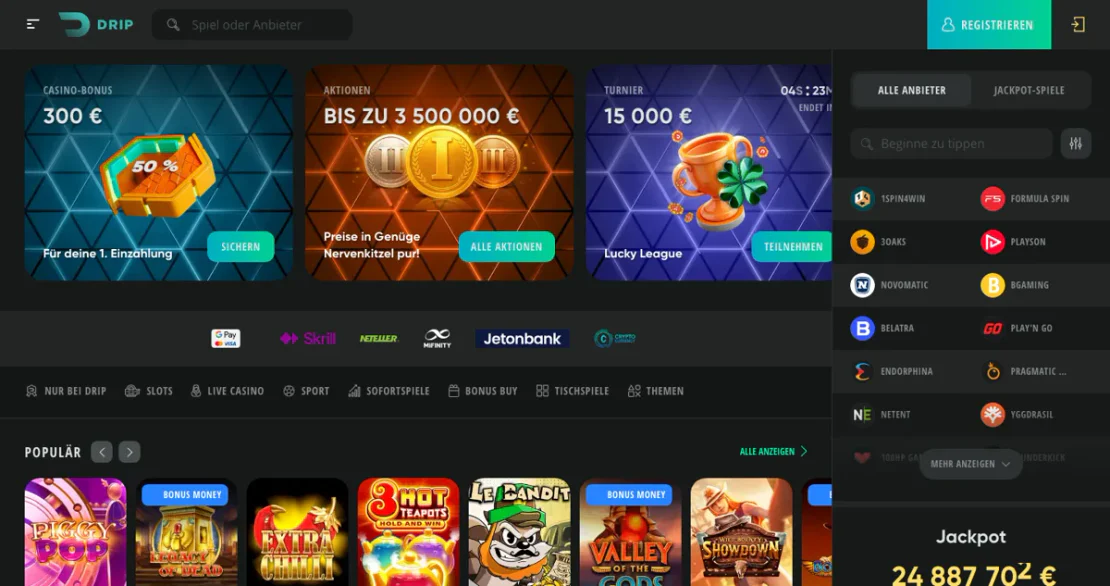 Casino-Lobby von Drip Casino: Slots auf der Startseite